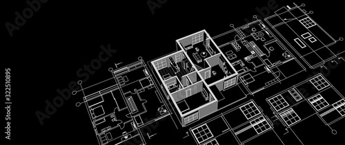 modern house sketch 3d illustration