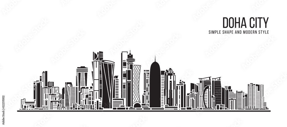 Fototapeta premium Cityscape Building Streszczenie Prosty kształt i nowoczesna sztuka w stylu Vector design - Doha city