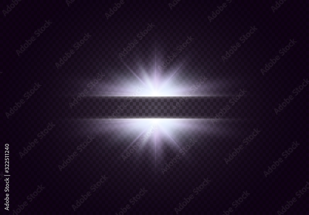 Flash lights on a transparent background. Bright flashes and glare. Star or Sun.