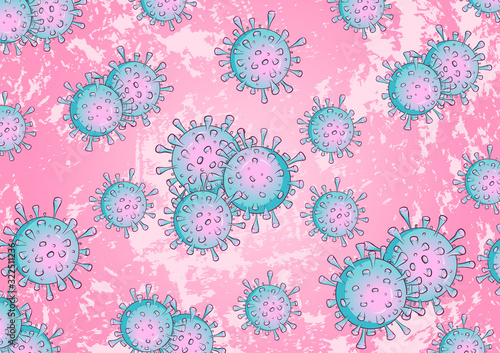 Pandemic medical concept with dangerous cells. Pattern with grunge background. Vector illustration. Stop coronavirus. Danger and public health risk disease and flu outbreak. 