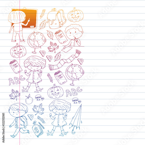 Back to school vector pattern. Education icons for children.