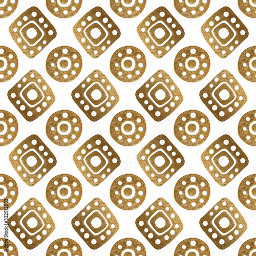 Ethnic gold hand painted seamless pattern. Abstract african golden background. Tribal aztec texture.