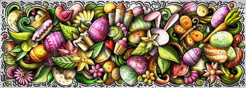 Happy Easter hand drawn cartoon doodles illustration.