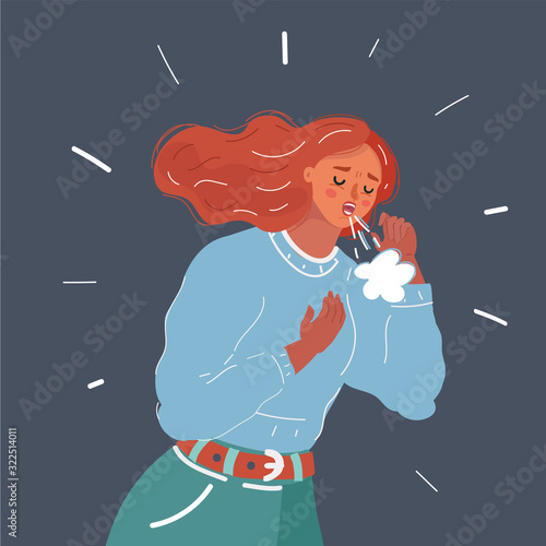 A Woman Cough with cold on dark.