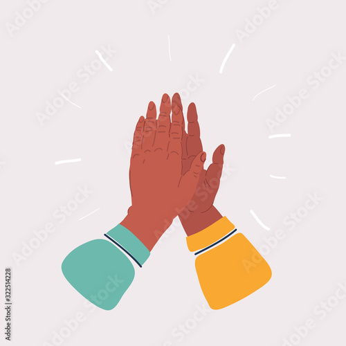 Two hands giving a high five on white.