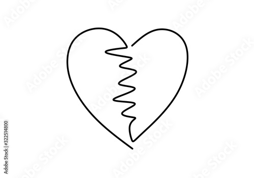 Continuous line drawing of love heart sign. One hand drawn minimalism, vector illustration. Romantic and wedding symbol.