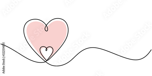 Fototapeta Continuous line drawing two hearts. Minimalism love symbol. one line draw vector illustration. Good for valentine greeting card