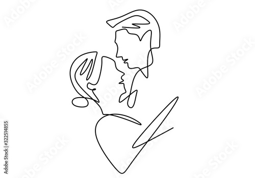 Cute couple in love. Continuous one line drawing. Vector illustration romantic moment between man and woman.