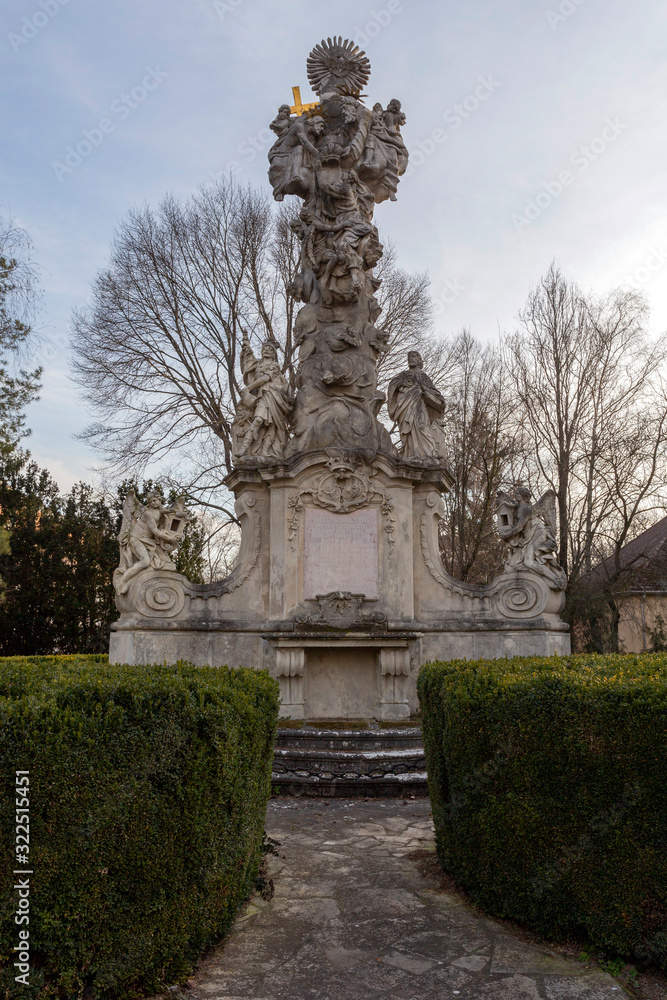 Fototapeta premium Holy Trinity statue at Solymosy-Gyurky castle now Selye Janos Hospital in Komarom