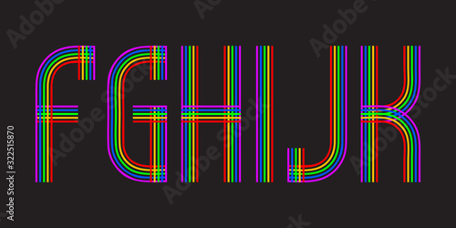 F, G, H, I, J, K multicolored lines letters. Isolated stylish font.