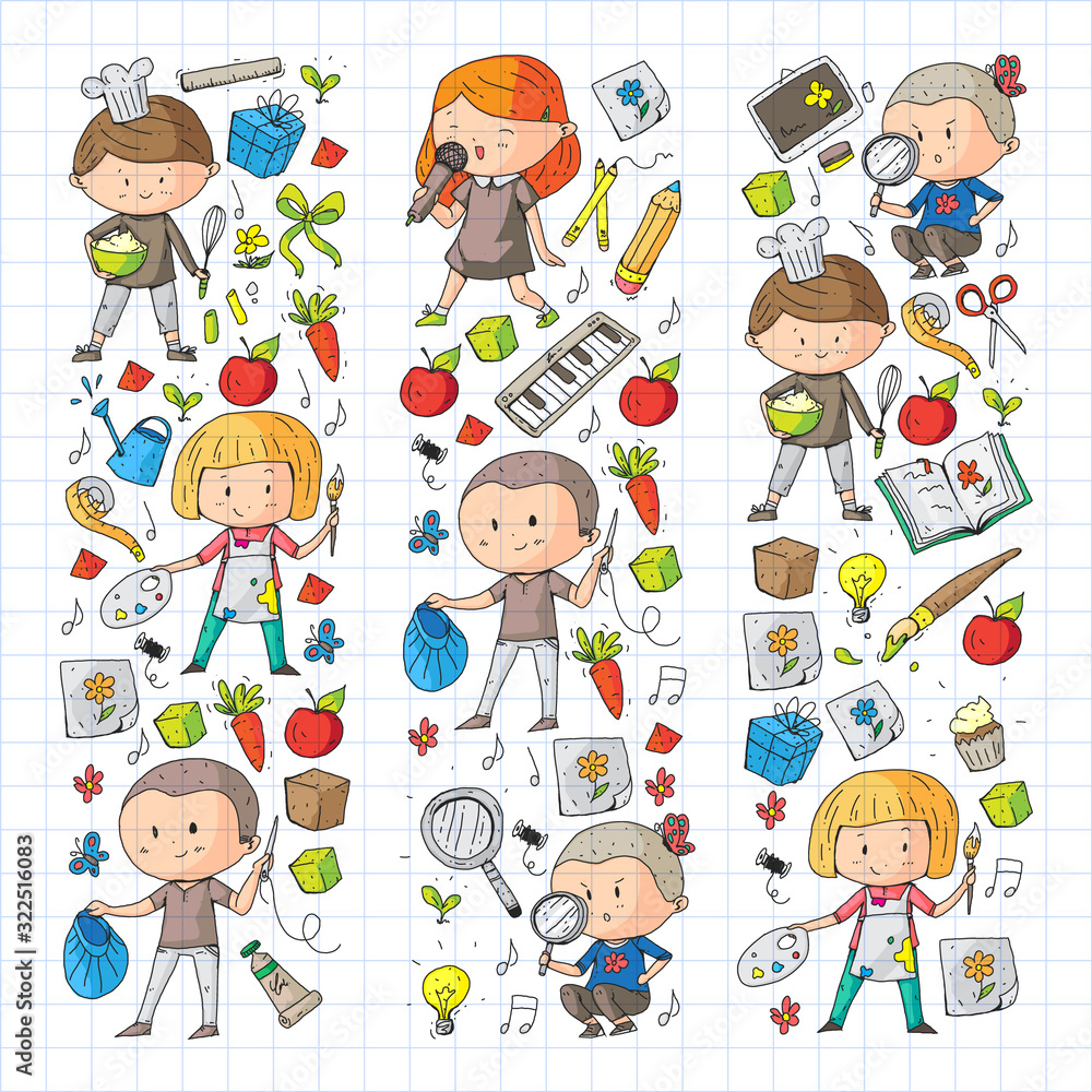 Fototapeta premium Back to school vector pattern. Education icons for children.