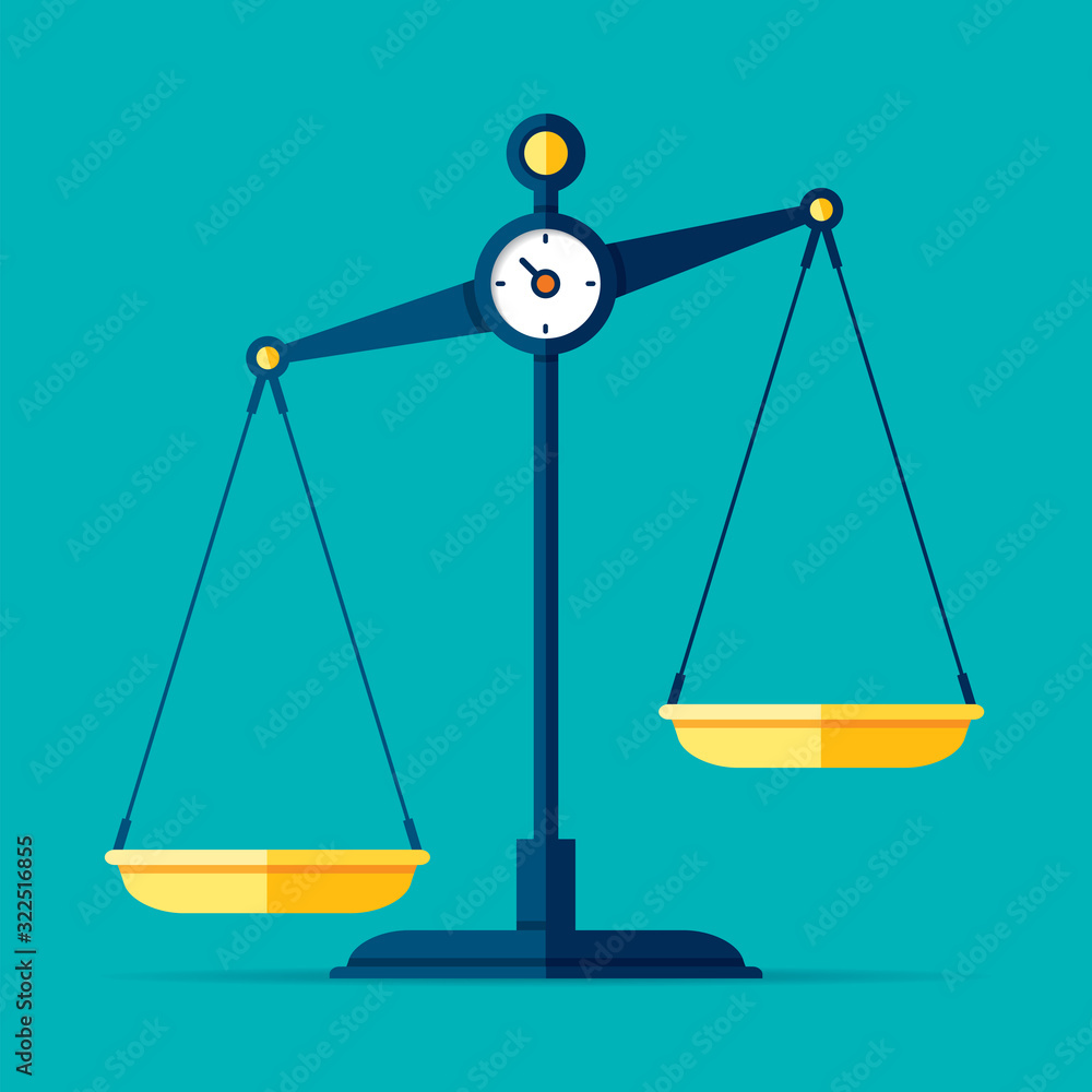 © panimoni - Scales icon in flat style. Libra symbol, balance sign. Vector design element for you project on color background