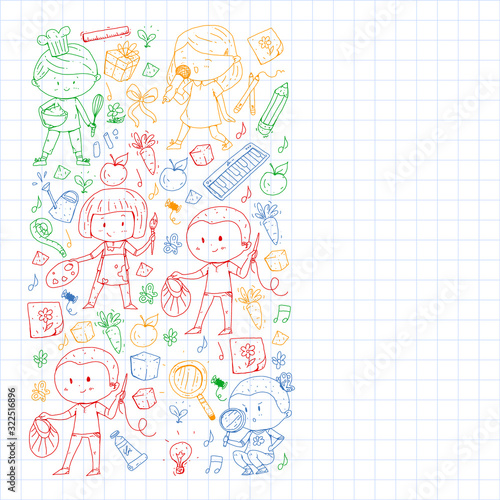Back to school vector pattern. Education icons for children.