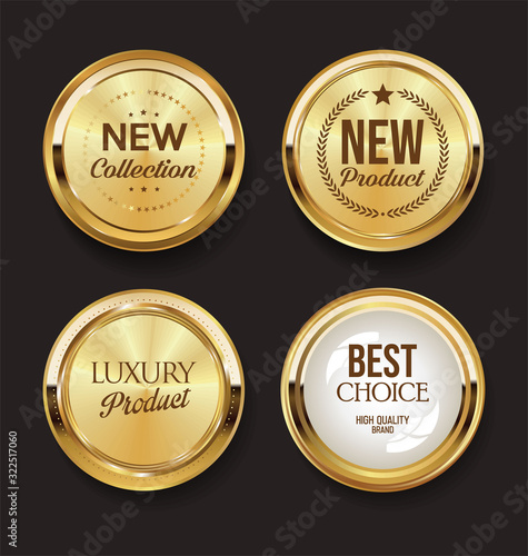 Retro vintage golden badges and labels collection 