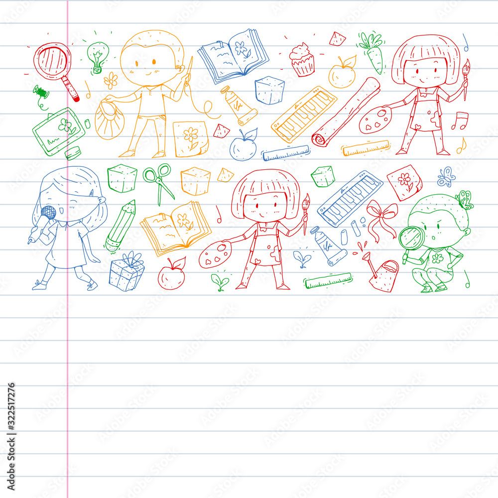 Back to school vector pattern. Education icons for children.