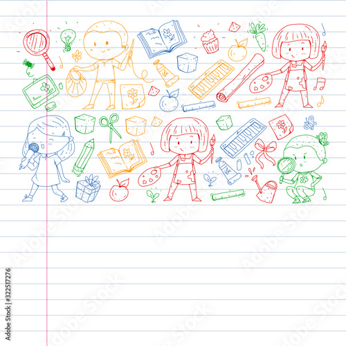 Back to school vector pattern. Education icons for children.