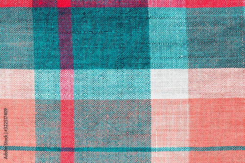 Checkered colored linen. Abstract background. Close-up