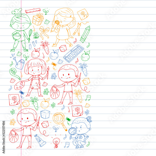 Back to school vector pattern. Education icons for children.