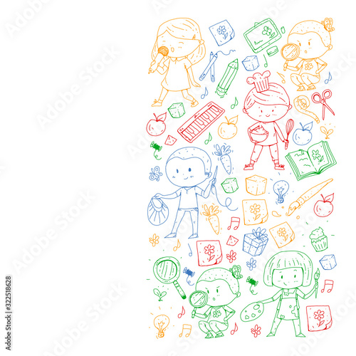 Back to school vector pattern. Education icons for children.