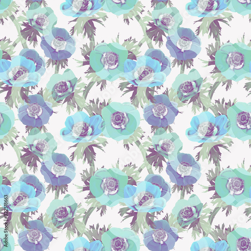 Anemone seamless pattern. Artistic background.