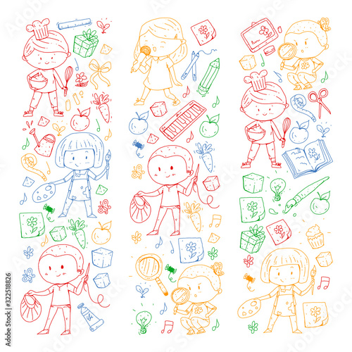 Back to school vector pattern. Education icons for children.