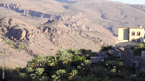 Misfat al Abriyeen near Nizwa, Oman. Panoramic View of Old Mountainous Village photo