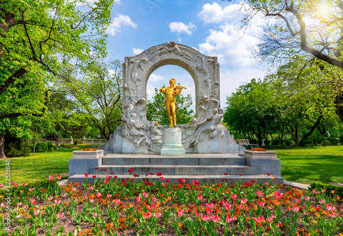 Monument to famous composer Johann Strauss in Stadtpark in spring, Vienna, Austria photo