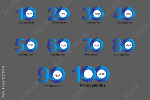 100 Year Anniversary Set 10 20 30 40 50 60 70 80 90 Vector Template Design Illustration