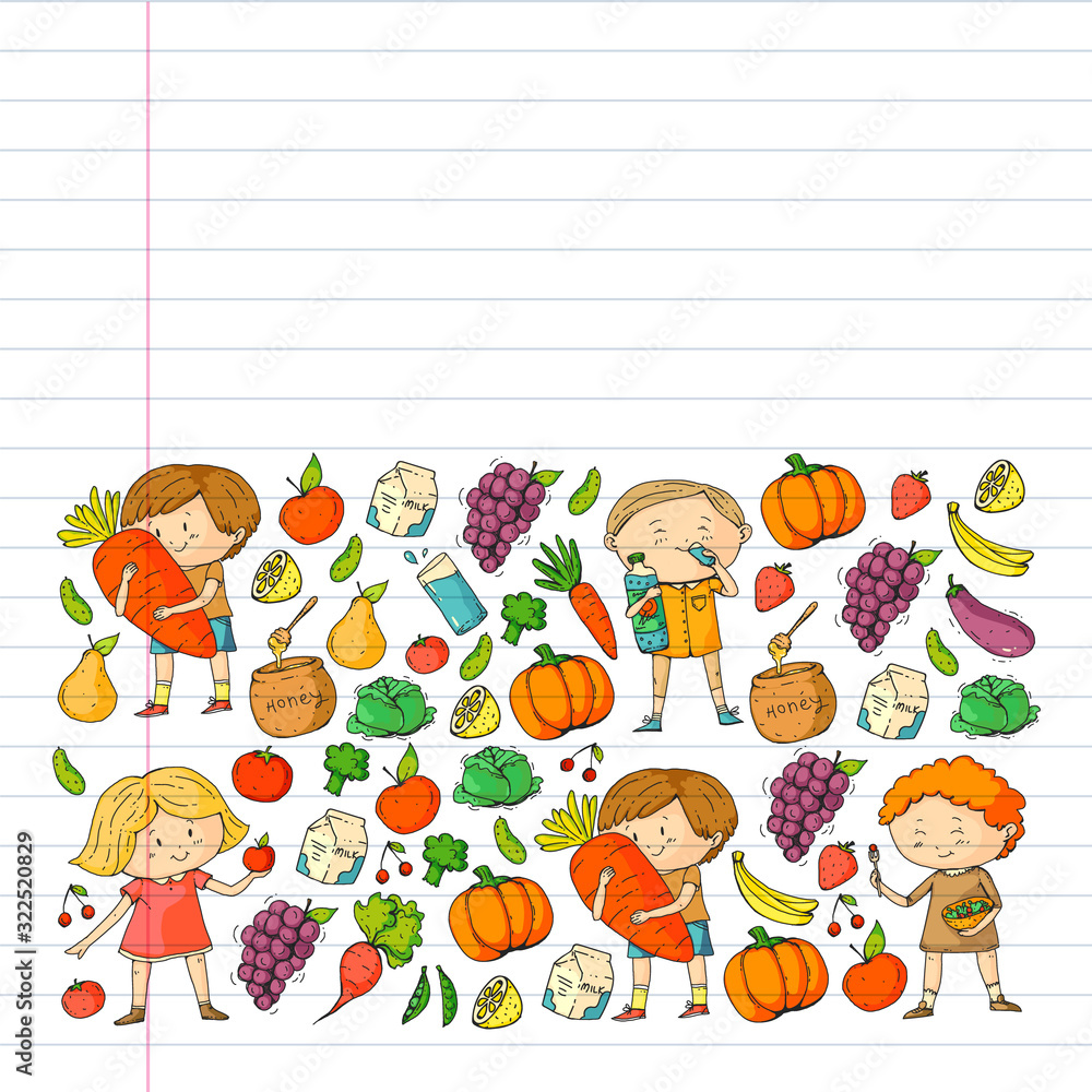 Fototapeta premium Children eating healthy food. Sport, fitness.
