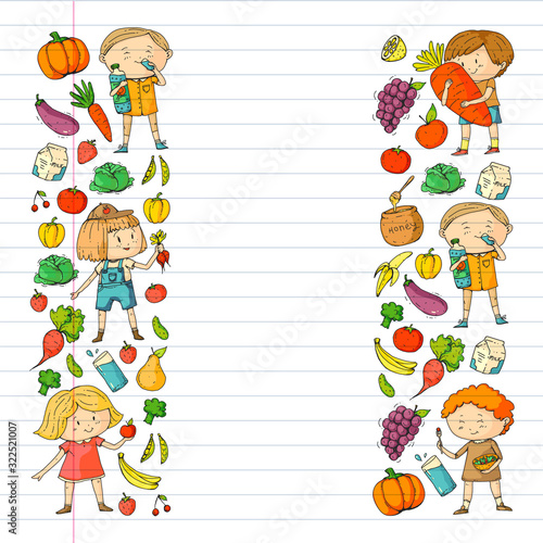 Children eating healthy food. Sport, fitness.