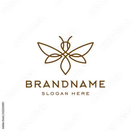bee logo bumblebee icon illustration in trendy line linear outline style 