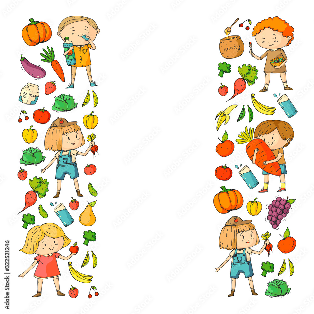 Children eating healthy food. Sport, fitness.