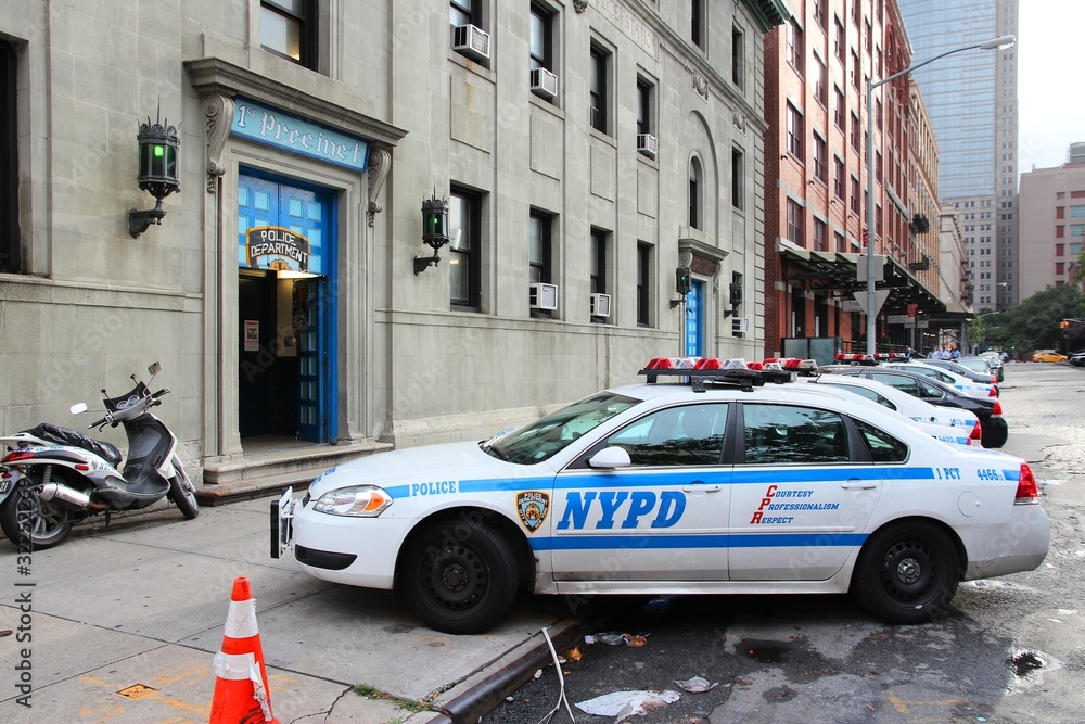 NEW YORK, USA JULY 1, 2013 Police car at the First Precinct of New