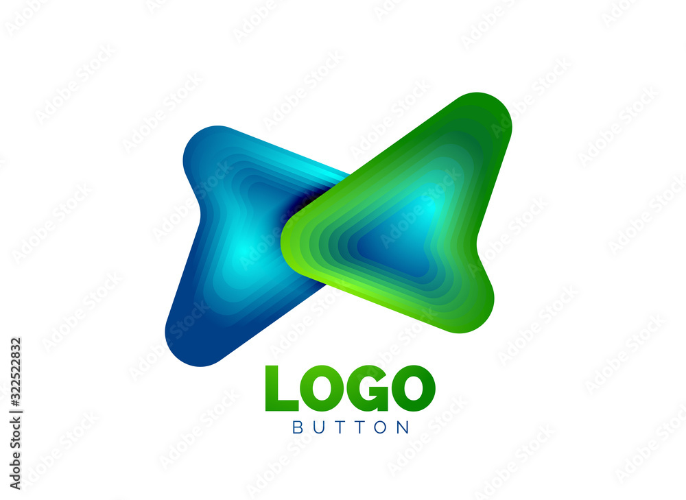 Arrow logo template. Or play or download button logotype template. Minimal geometrical design, 3d geometric bold symbol in relief style with color blend steps effect. Vector Illustration Arrow logo template. Or play or download button logotype template. Minimal geometrical design, 3d geometric bold symbol in relief style with color blend steps effect. Vector Illustration