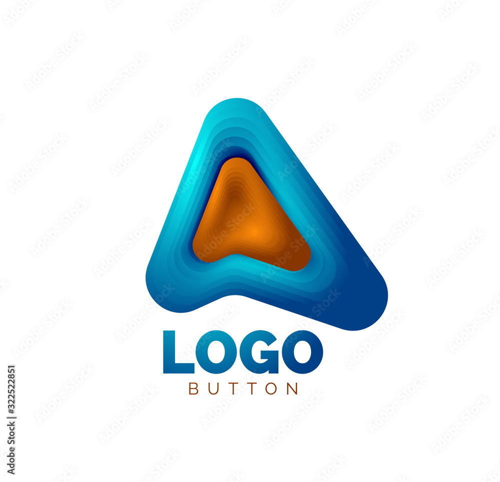 Arrow logo template. Or play or download button logotype template. Minimal geometrical design, 3d geometric bold symbol in relief style with color blend steps effect. Vector Illustration Arrow logo template. Or play or download button logotype template. Minimal geometrical design, 3d geometric bold symbol in relief style with color blend steps effect. Vector Illustration