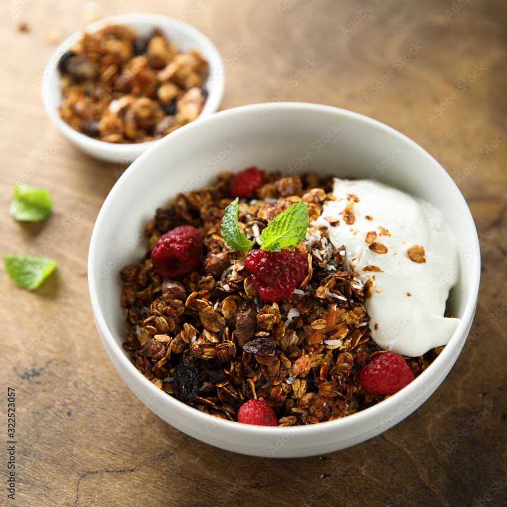 Homemade granola with raspberry and yogurt Homemade granola with raspberry and yogurt