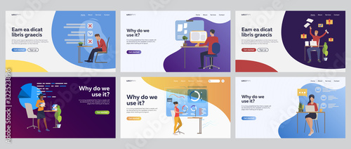Task planning set. Employee filling checklist, workplace, checking email. Flat vector illustrations. Business, office, management concept for banner, website design or landing web page