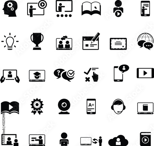 Collection of e-learning related line icons.