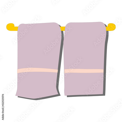 Vector illustration orange hand holder towel clean bath hygiene cotton textile. Bathroom dry towel.