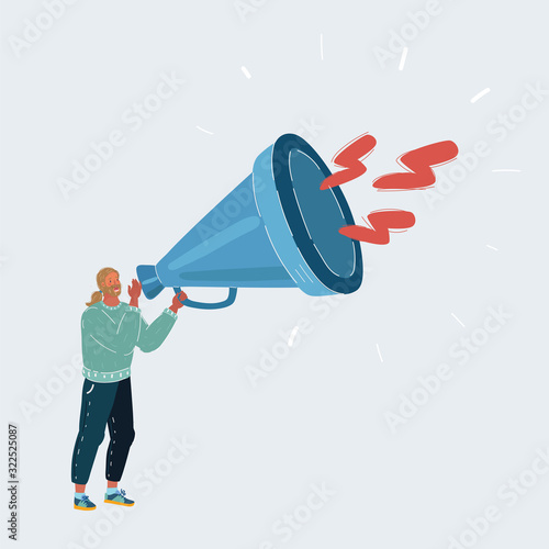 Man with a loudspeaker on white background