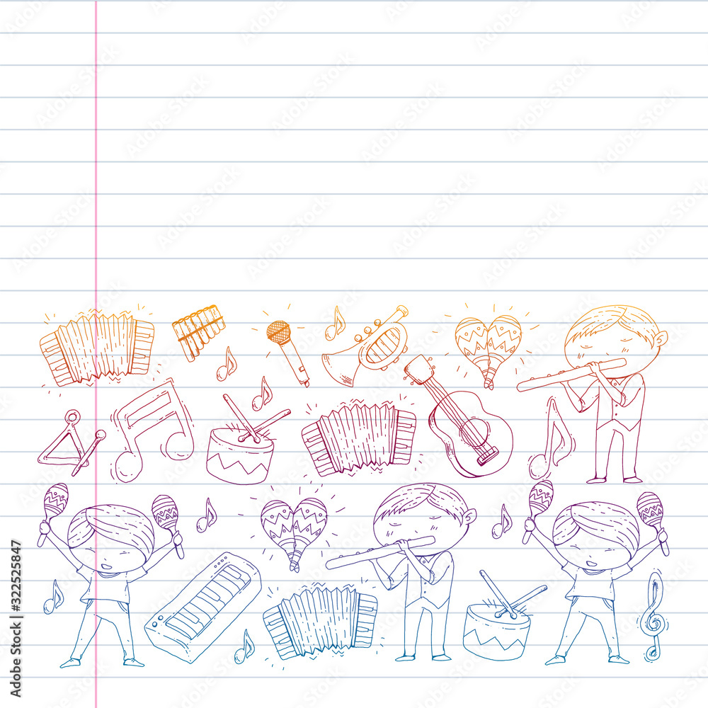 Fototapeta premium Music background for patterns. Vector illustration with musical instruments.