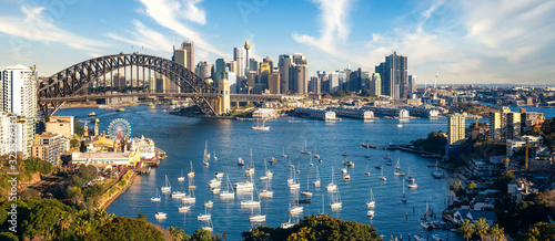View point of Sydney harbour with city and bridge in day time