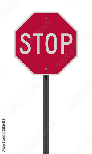 Realistic vector illustration of the red Stop road sign with reflective effect