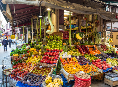 Istanbul. Turkey. Street market with fresh fruits and vegetables