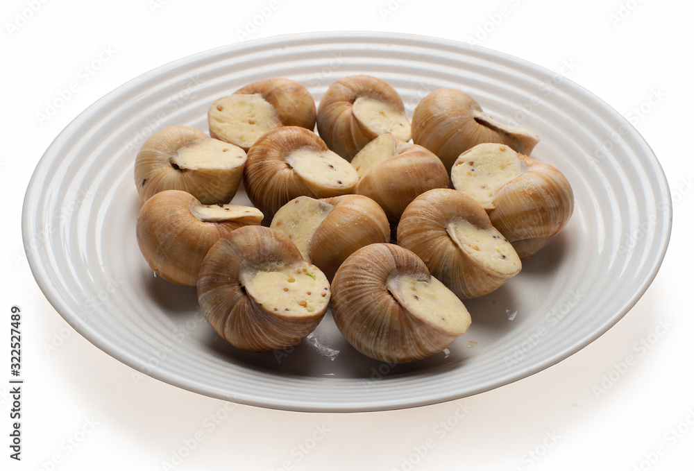 still life of stuffed snail sauce, on a white background still life of stuffed snail sauce, on a white background