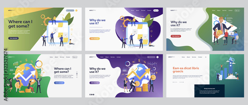 Financial planning set. Managers working at note board, getting money, launching rocket. Flat vector illustrations. Global business, investment concept for banner, website design or landing web page