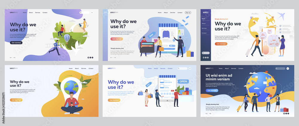 Internet purchases set. Customers buying online, booking flight, travelling. Flat vector illustrations. Commerce, application concept for banner, website design or landing web page - obrazy, fototapety, plakaty 