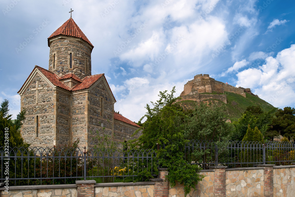Fototapeta premium Medieval fortress and church in Goryje, Georgia.