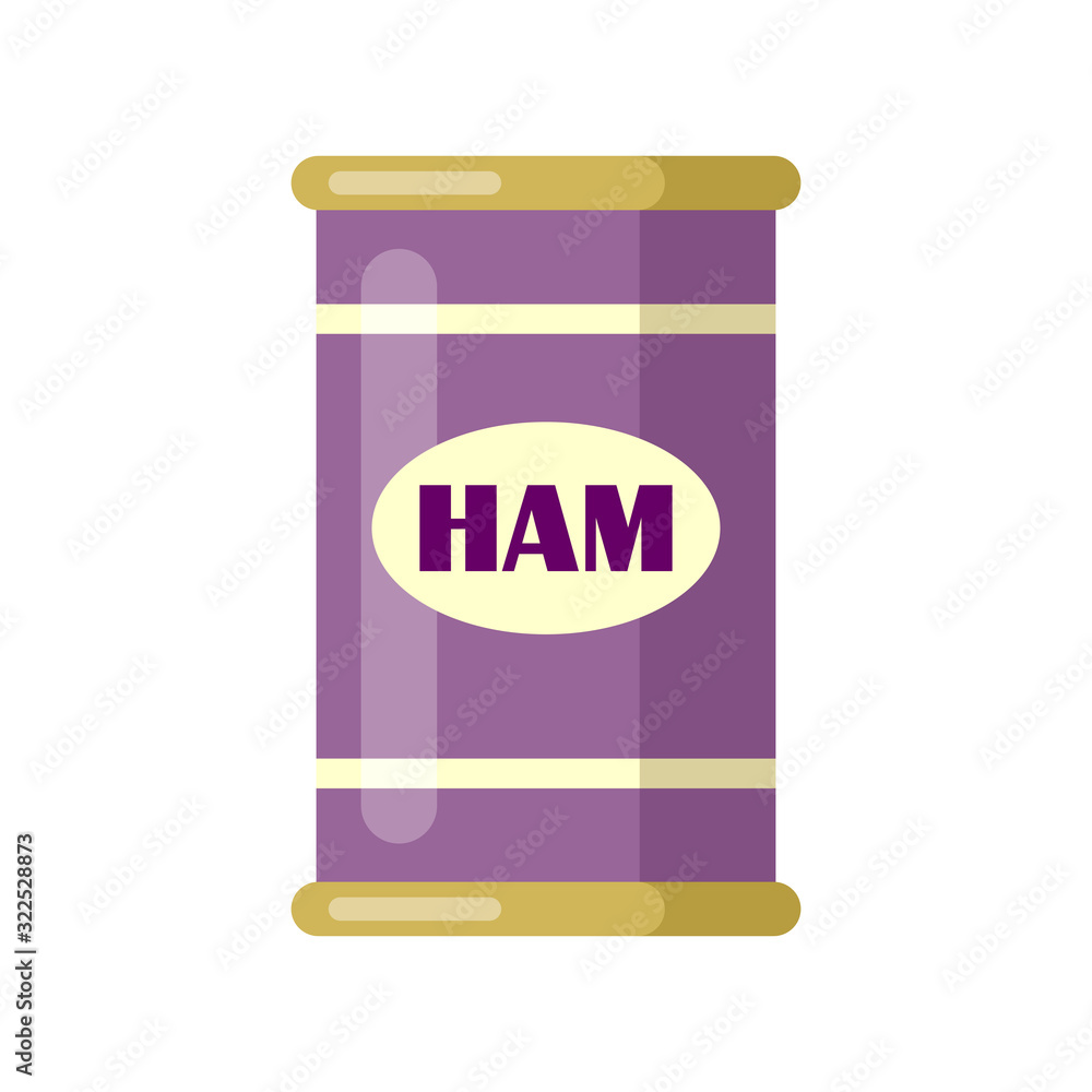 Ham. Canned. Tinned goods product stuff, preserved food, supplied in a sealed can. Isolated. Vector flat illustration Ham. Canned. Tinned goods product stuff, preserved food, supplied in a sealed can. Isolated. Vector flat illustration