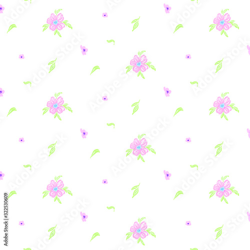 Cute vector small pink flowers seamless pattern. Pastel colour floral background.